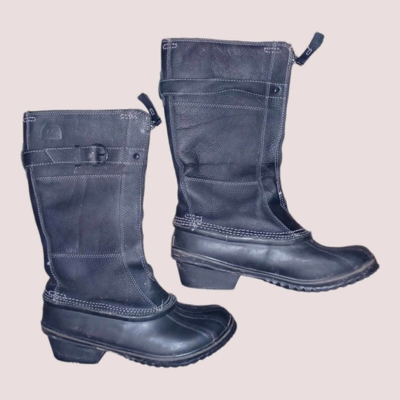 Sorel Winter Fancy Tall Women's SZ 8 Black Leather Boots NL2136-010 Zip Front - Picture 2 of 9